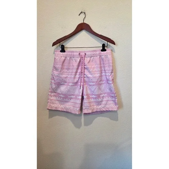 MAUI AND SONS Mens Swim Trunks Shorts Pink Geometric  Print Elastic Waist Large - Picture 9 of 9